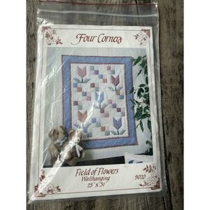 Vintage Four Corners Field of Flowers Quilt Pattern Wall Hanging Grandmacore DIY